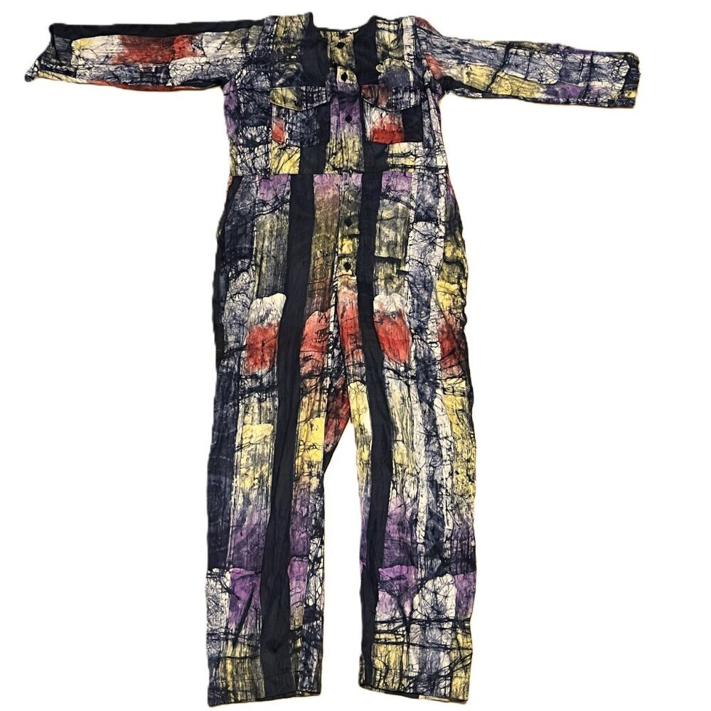 Tie Dye fun print oversized jumpsuit overall utility suit hand dyed batik fabric - Picture 7 of 13